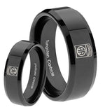 His Hers Army Airborn Beveled Edges Black Tungsten Men's Bands Ring Set