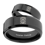 His Hers Army Airborn Beveled Edges Black Tungsten Men's Bands Ring Set