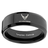 10MM US Air Force Glossy Black Beveled Edges Tungsten Carbide Men's Ring