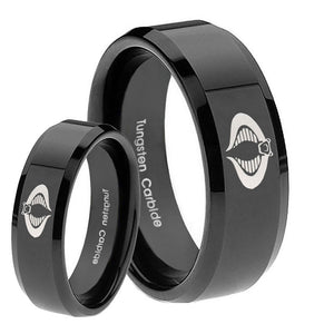 His and Hers Cobra Beveled Edges Black Tungsten Men's Engagement Band Set