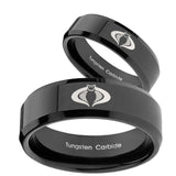 His and Hers Cobra Beveled Edges Black Tungsten Men's Engagement Band Set