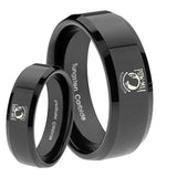 His Hers Military Pow Beveled Edges Black Tungsten Mens Engagement Ring Set