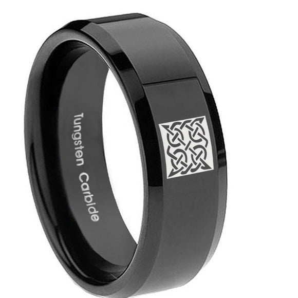 10mm Celtic Design Beveled Edges Black Tungsten Carbide Personalized Ring