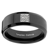 10mm Celtic Design Beveled Edges Black Tungsten Carbide Personalized Ring