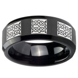 10mm Multiple Celtic Beveled Edges Black Tungsten Carbide Mens Anniversary Ring