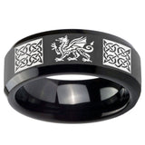 10mm Multiple Dragon Celtic Beveled Edges Black Tungsten Mens Wedding Ring