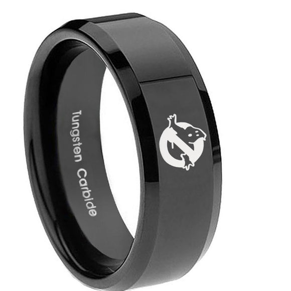 10mm Ghostbusters Beveled Edges Black Tungsten Carbide Men's Bands Ring