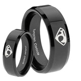 His Hers House of Van Beveled Edges Black Tungsten Mens Promise Ring Set