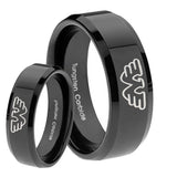 His and Hers Waylon Jennings Beveled Edges Black Tungsten Mens Ring Set