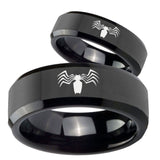 His and Hers Spider Beveled Edges Black Tungsten Custom Mens Ring Set