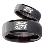 His Hers Seeing Eye Beveled Edges Black Tungsten Mens Ring Personalized Set