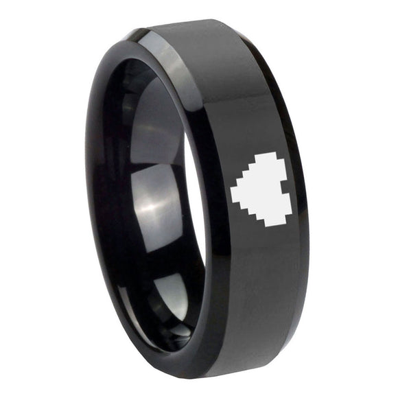 10MM Zelda Heart Glossy Black Beveled Edges Tungsten Carbide Men's Ring