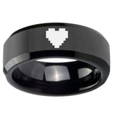 10MM Zelda Heart Glossy Black Beveled Edges Tungsten Carbide Men's Ring