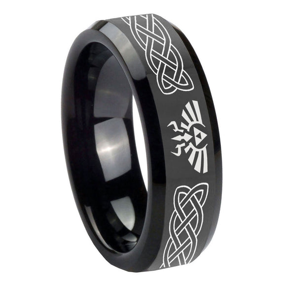 10mm Celtic Zelda Beveled Edges Black Tungsten Carbide Wedding Bands Ring