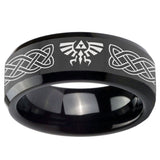 10mm Celtic Zelda Beveled Edges Black Tungsten Carbide Wedding Bands Ring