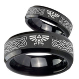 His Hers Celtic Zelda Beveled Edges Black Tungsten Men's Wedding Band Set