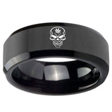 10mm Skull Marijuana Leaf  Beveled Edges Black Tungsten Wedding Engagement Ring