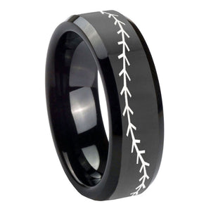 10mm Baseball Stitch Beveled Edges Black Tungsten Carbide Bands Ring