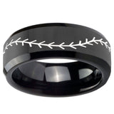 10mm Baseball Stitch Beveled Edges Black Tungsten Carbide Bands Ring