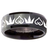 10mm Hearts and Crowns Beveled Edges Black Tungsten Carbide Custom Mens Ring