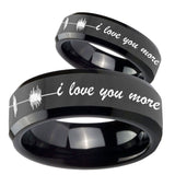 His Hers Sound Wave, I love you more Beveled Black Tungsten Men's Bands Ring Set