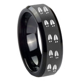 10mm Deer Tracks Beveled Edges Black Tungsten Carbide Engraved Ring