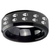 10mm Deer Tracks Beveled Edges Black Tungsten Carbide Engraved Ring