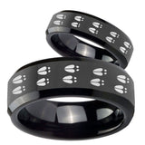 His Hers Deer Tracks Beveled Edges Black Tungsten Men's Engagement Band Set