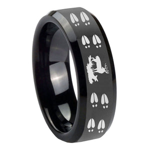 10mm Deer Hunting Tracks Beveled Edges Black Tungsten Carbide Men's Band Ring