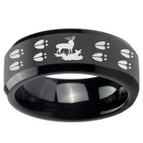 10mm Deer Hunting Tracks Beveled Edges Black Tungsten Carbide Men's Band Ring