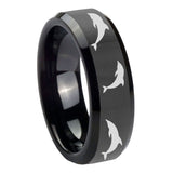 10mm Dolphins Beveled Edges Black Tungsten Carbide Mens Bands Ring