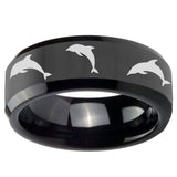 10mm Dolphins Beveled Edges Black Tungsten Carbide Mens Bands Ring