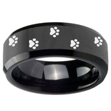 10mm Paw Print Beveled Edges Black Tungsten Carbide Men's Bands Ring