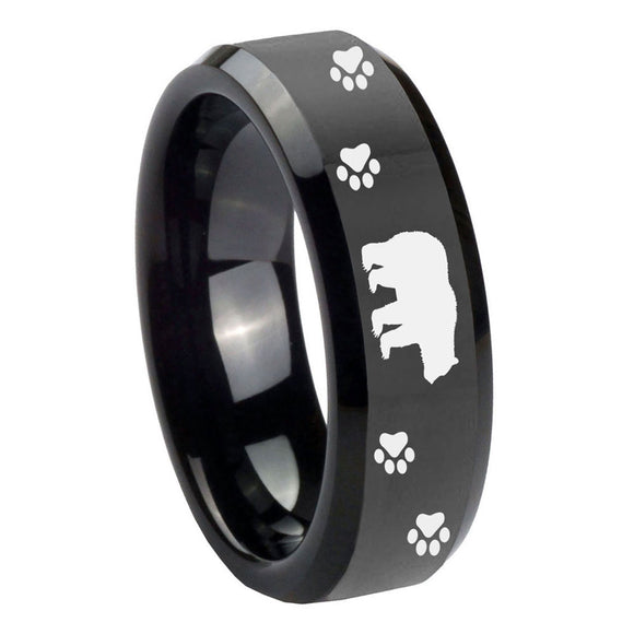 10mm Bear and Paw Beveled Edges Black Tungsten Carbide Mens Engagement Band