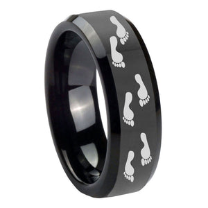 10mm Foot Print Beveled Edges Black Tungsten Carbide Men's Engagement Band