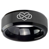 10mm Infinity Love Beveled Edges Black Tungsten Carbide Mens Ring