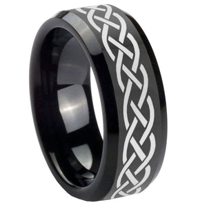 10mm Celtic Knot Beveled Edges Black Tungsten Carbide Men's Wedding Band