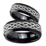 His Hers Celtic Knot Beveled Edges Black Tungsten Promise Ring Set