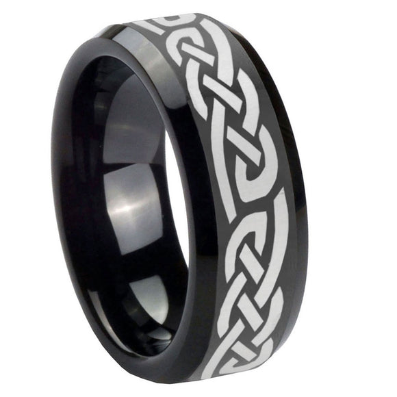 10mm Celtic Knot Infinity Love Beveled Edges Black Tungsten Carbide Men's Wedding Band