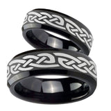 His Hers Celtic Knot Infinity Love Beveled Edges Black Tungsten Promise Ring Set