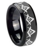 10mm Masonic Square and Compass Beveled Edges Black Tungsten Carbide Men's Wedding Band