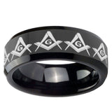 10mm Masonic Square and Compass Beveled Edges Black Tungsten Carbide Men's Wedding Band