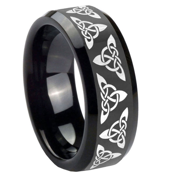 10mm Celtic Knot Beveled Edges Black Tungsten Carbide Men's Wedding Band