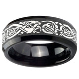 10mm Celtic Knot Dragon Beveled Edges Black Tungsten Carbide Mens Wedding Ring