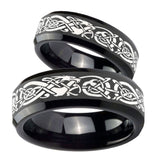 His Hers Celtic Knot Dragon Beveled Edges Black Tungsten Custom Mens Ring Set