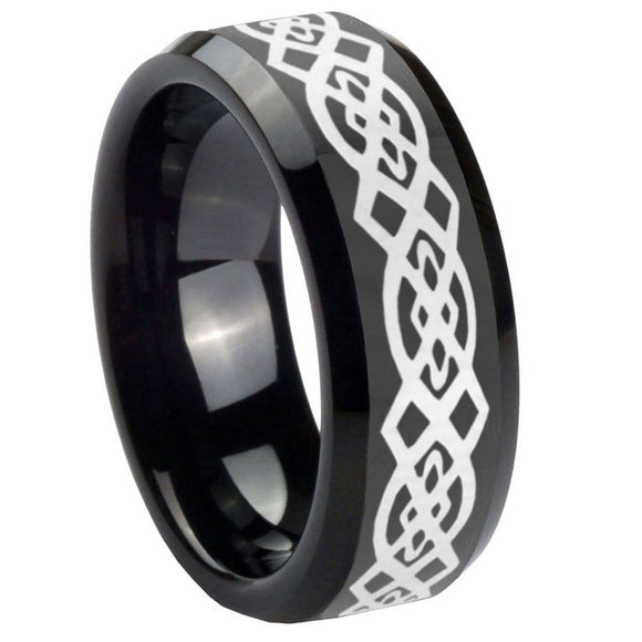 10mm Celtic Knot Beveled Edges Black Tungsten Carbide Men's Wedding Ring
