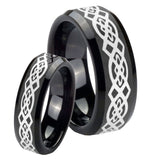 His and Hers Celtic Knot Beveled Edges Black Tungsten Engagement Ring Set