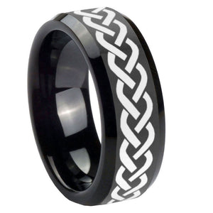 10mm Laser Celtic Knot Beveled Edges Black Tungsten Carbide Men's Wedding Band