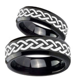 His Hers Laser Celtic Knot Beveled Edges Black Tungsten Promise Ring Set