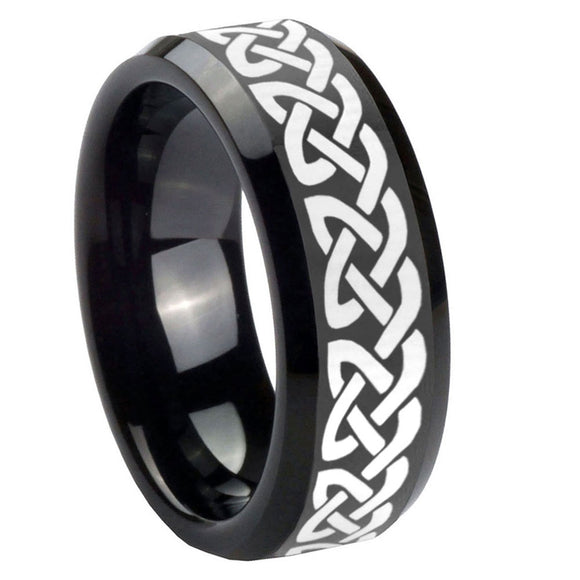 10mm Celtic Knot Love Beveled Edges Black Tungsten Carbide Men's Wedding Band